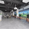 Modern Indoor Golf Fitness Center With Simulation Screen And Lounge Seating