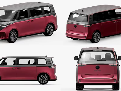 Red Volkswagen Minivan Exterior Design With Front Side And Rear Views 3d model