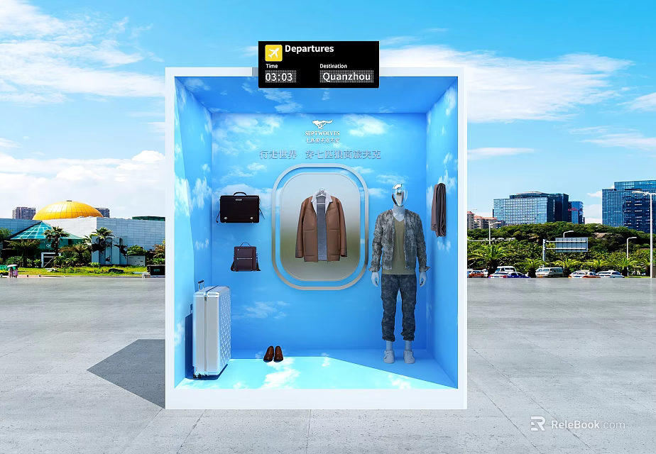 Elegant Winter Window Display With Mannequin Coat Bag Shoes And Clothing Setup 3d model 