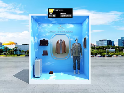 Elegant Winter Window Display With Mannequin Coat Bag Shoes And Clothing Setup 3d model