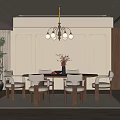 Middle-ancient dining room table chair chandelier 3d model