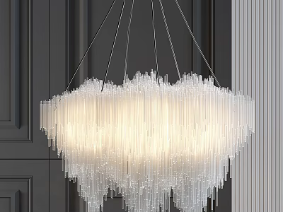 Modern Crystal Chandelier With Cascading Glass Strips And Soft Illumination For Elegant Interior Spaces 3d model