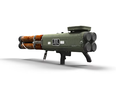 Portable Green Military Rocket Launcher With Multiple Tubes And Labeled Components 3d model