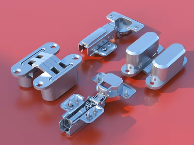 Stainless Steel Hinges And Connectors For Furniture Hardware On Red Background 3d model