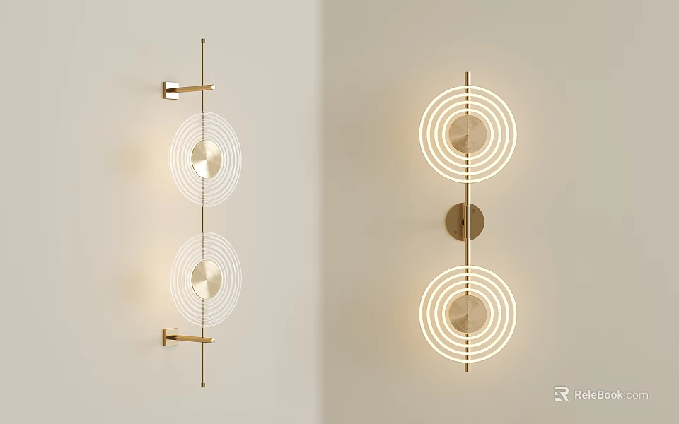 Modern Circular Wall Sconce With Brass Frame And LED Ring Lighting Design 3d model 