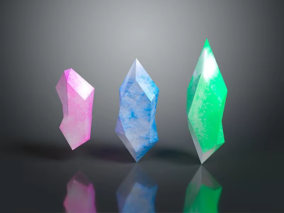 Colorful Geometric Crystals in Pink Blue Green with Shiny Surface and Dark Background 3d model