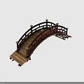 Traditional Arch Bridge Design With Red Railings And Wooden Deck