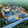 Ancient Chinese Architecture Complex With Symmetrical Courtyard Layout Surrounded by Lush Green Trees 3d model
