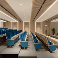Modern Conference Room Interior With Neatly Arranged Blue Seats And Wooden Floor