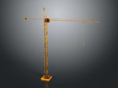 Yellow Tower Crane Construction Equipment With Long Boom And Hook 3d model