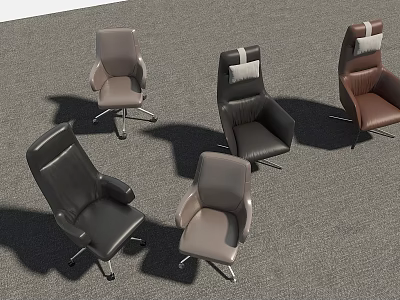 Modern Office Chairs In Various Styles With Leather Upholstery And Swivel Bases 3d model