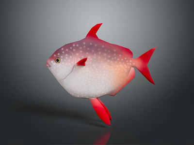 Vibrant Red and White Fish with White Spots Red Fins and Tail on Gray Background 3d model