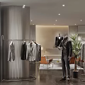Elegant Modern Clothing Store Interior With Mannequin Suits Coats On Racks And Plants