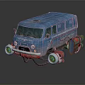 Blue Vintage Van Equipped With Jet Thrusters Floating With Blue Lights 3d model