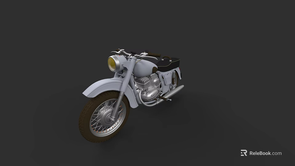 Vintage White Motorcycle With Classic Design Round Headlight Chrome Details And Spoke Wheels 3d model 