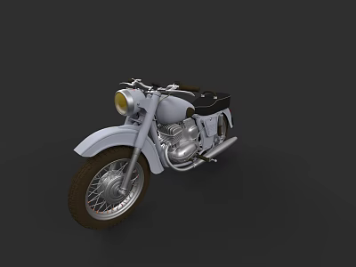 Vintage White Motorcycle With Classic Design Round Headlight Chrome Details And Spoke Wheels 3d model