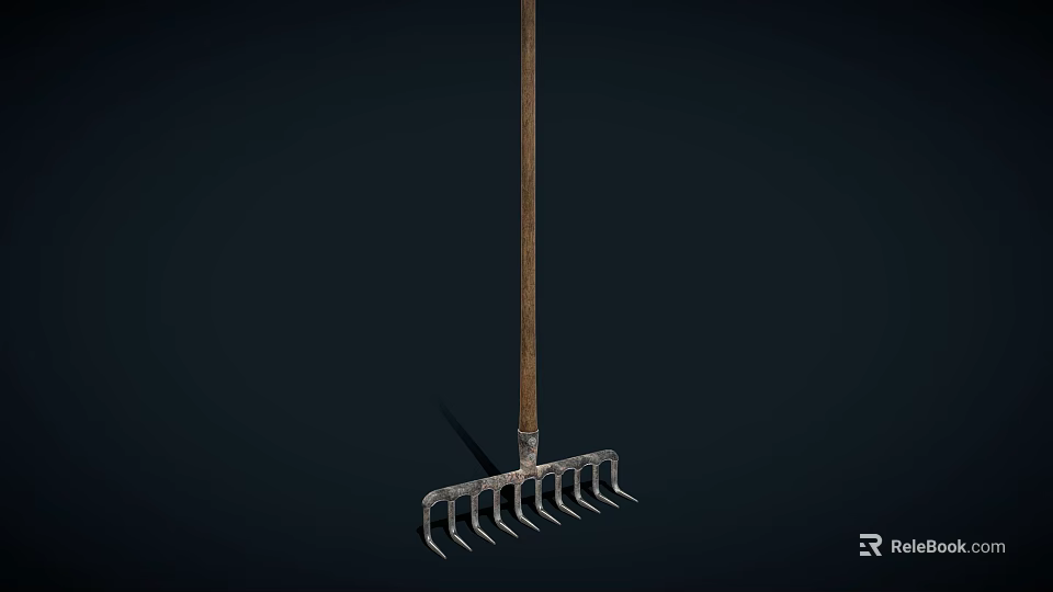 Sturdy Metal Rake with Wooden Handle and Durable Tines Premium Hardware Tool 3d model 