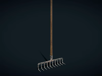 Sturdy Metal Rake with Wooden Handle and Durable Tines Premium Hardware Tool 3d model