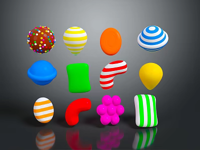 Colorful Assorted Candies With Various Shapes Bright Colors And Vibrant Visual 3d model