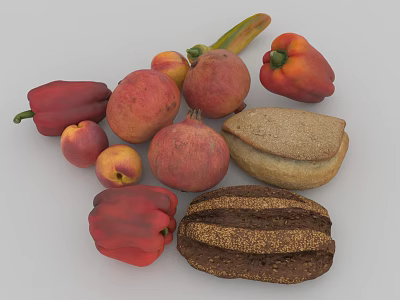Colorful Fresh Fruits Display with Juicy Peaches and Ripe Pomegranate 3d model