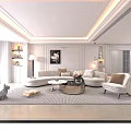 Elegant Modern Living Room Interior With Decorative Ornaments Set Display Shelf And Soft Lighting