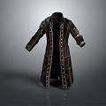 Dark Vintage Long Coat With Decorative Stitching Vertical Buttons And Shoulder Design Textured Fabric