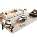 Cream Style Sofa Coffee Table Combination Multi-person Sofa Coffee Table Single Person Casual Chair Lazy Person Sofa Pillow Floor Lamp Carpet Side Table Books Jewelry Ornaments 3d model