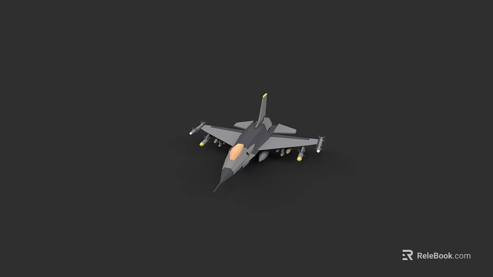 Modern Military Fighter Jet 3D Model With Gray Body And Yellow Accents 3d model 