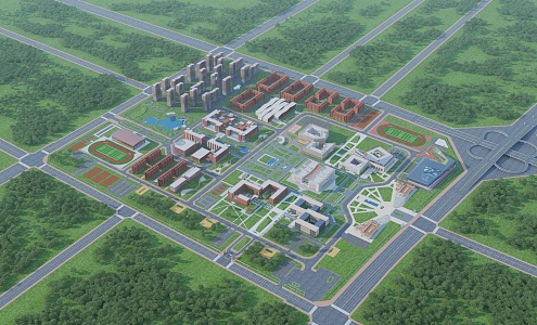 Aerial view office building 3d model