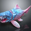 3D Model of Colorful Fantasy Fish with Blue Body Pink Fins and Open Mouth