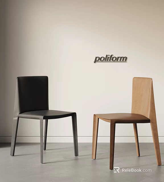 Poliform Modern Dining Chairs In Black And Brown For Interior Space 3d model