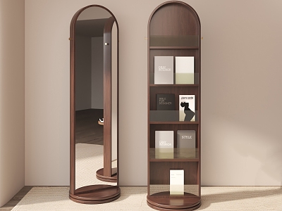 New Chinese-style Log Full-body Mirror Bookshelf 3d model