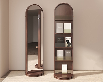 New Chinese-style Log Full-body Mirror Bookshelf 3d model