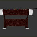 Classic Wooden Billiard Table With Red Felt Surface Colored Balls And Cue Stick