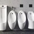 Modern White Ceramic Urinals Wall Mounted Fixtures On Gray Bathroom Wall