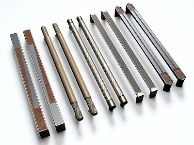 Multiple Handles in Various Styles and Materials Displayed for Furniture Use 3d model