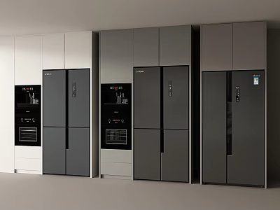 Modern Sleek Black Refrigerators Freezers In Built in Kitchen Cabinet Design 3d model