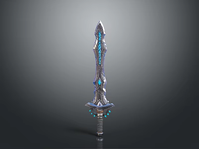 Mythical Silver Sword With Blue Glowing Accents And Detailed Hilt Design 3d model