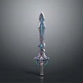 Mythical Silver Sword With Blue Glowing Accents And Detailed Hilt Design 3d model