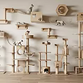 Modern Wooden Cat Trees With Multiple Platforms Holes And Ladders Structure 3d model
