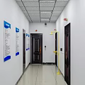 Interior Featuring Yellow Lockers Blue Signs Red Lanterns And Self Service Machine Arranged