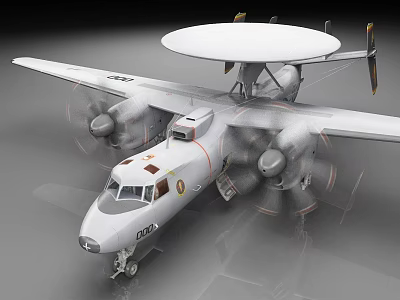 Military Early Warning Aircraft Model With Large Radar Dome Twin Propellers And Badges 3d model
