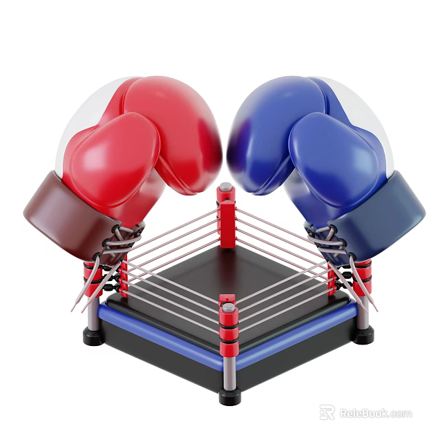 Red And Blue Boxing Gloves Pair On Boxing Ring Sports Equipment 3d model 