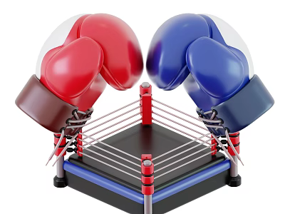 Red And Blue Boxing Gloves Pair On Boxing Ring Sports Equipment 3d model