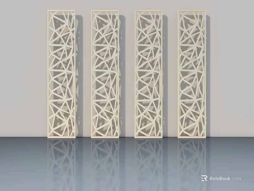Modern White Swing Doors Featuring Intricate Geometric Hollow Patterns in Contemporary Interior 3d model 