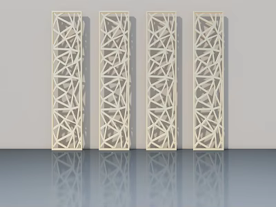 Modern White Swing Doors Featuring Intricate Geometric Hollow Patterns in Contemporary Interior 3d model