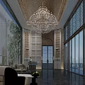 Luxury Modern Sales Office Lobby Interior Design With Grand Crystal Chandelier And Elegant Reception Lounge