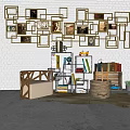 Modern Open Shelving Unit With Books Decor Sofa And Wall Frames In Room 3d model