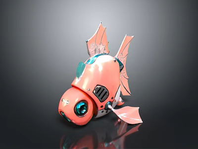 Cute Pink Fish Shaped Robot Design With Decorative Fins For Home Use 3d model