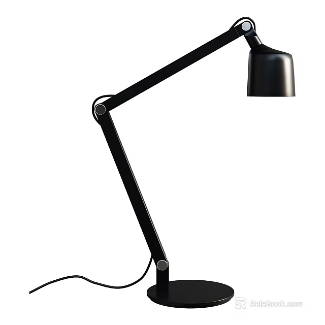 Black Adjustable Arm Desk Lamp With Round Base And Power Cord 3d model 